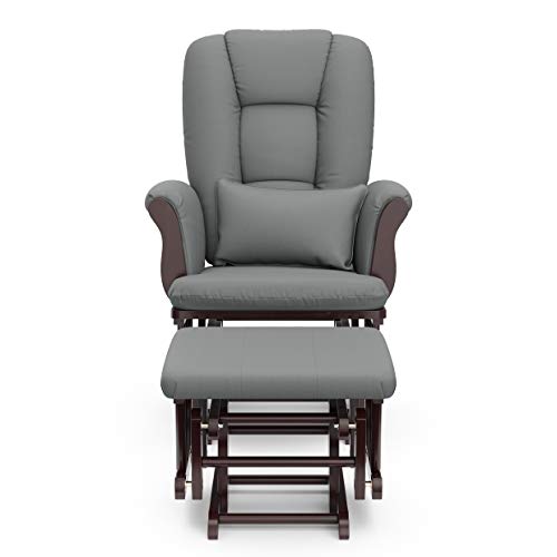 Storkcraft Tuscany Custom Glider And Ottoman With Free Lumbar Pillow, Espresso/Grey #TOP4