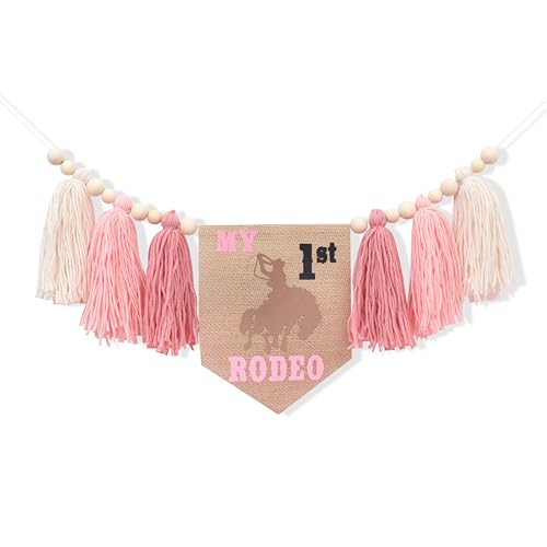 My First Rodeo High Chair Pink Tassel Banner - Cowgirl One Birthday Party Decorations,1st Rodeo Birthday Highchair Banner Photo Props,Western Farm Cowgirl Theme Party Decorations by AOQURE - Image 5