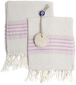 Set of 2 Linen Cotton Blend Premium Quality Tea Towel Natural in Color and Eco-Friendly Dish Towel, Hand-loomed Dishclothes, Cream Kitchen Towel Set, Hand Towel Set (Pink)