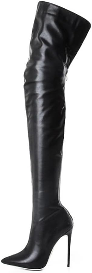 YING LAN Women's Thigh High Boots - Faux Leather Zipper