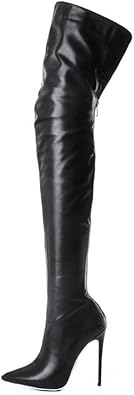 YING LAN Womens Faux Leather Pointed Toe Over the Knee High Boots