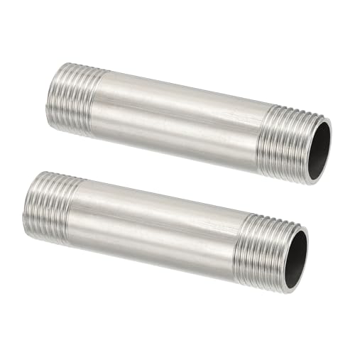 PATIKIL 304 Stainless Steel Pipe Fitting, 2 Pack 1/2" BSP Male x 1/2" BSP Male Threaded 4" Length Nipple Cast Pipe for Extending Piping, Silver