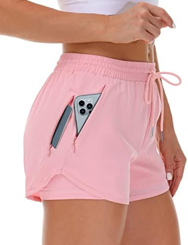 Mancreda Women's Running Shorts with Liner 3 Zipper Pockets for Workout
