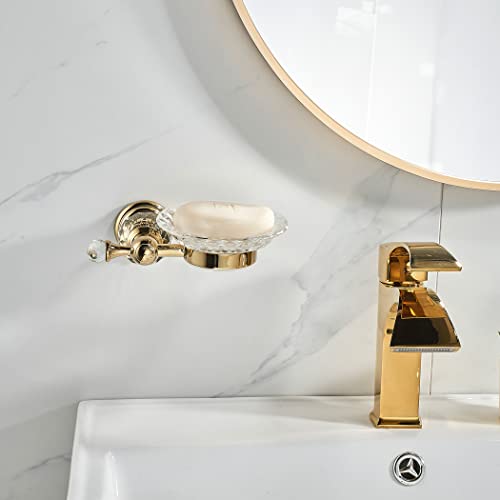 Wolibeer Crystal Soap Dish Holder, Polished Gold Shower Soap Holder Stainless Steel Soap Saver Tray For Bathroom Wall Mounted #TOP4