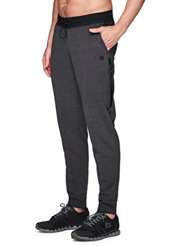 Rbx Active Men's Tapered Fleece Sweatpants, Casual Athletic Bungee Cord Waist Full Length Fleece Pant With Side/Zipper Pockets Charcoal/Black Woven L #TOP29