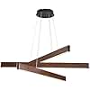 YISDESIGN 3-Light Linear Pendant,Dining Room Light Fixture,Modern Led Chandeliers for Living Room,Dimmable Wood Ceiling Pendant Light,45W for Living Room,Dining Room,Kitchen Island,Walnut Color