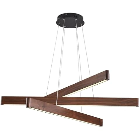 YISDESIGN 3-Light Linear Pendant,Dining Room Light Fixture,Modern Led Chandeliers for Living Room,Dimmable Wood Ceiling Pendant Light,45W for Living Room,Dining Room,Kitchen Island,Walnut Color Cover
