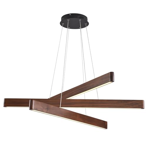 YISDESIGN 3-Light Linear Pendant,Dining Room Light Fixture,Modern Led Chandeliers for Living Room,Dimmable Wood Ceiling Pendant Light,45W for Living Room,Dining Room,Kitchen Island,Walnut Color by YISDESIGN - Used condition - US$249.14
