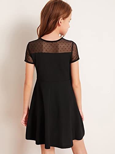 Soly Hux Girl's Contrast Mesh Short Sleeve High Waist Flared A Line Short Dress Black 10Y #TOP1