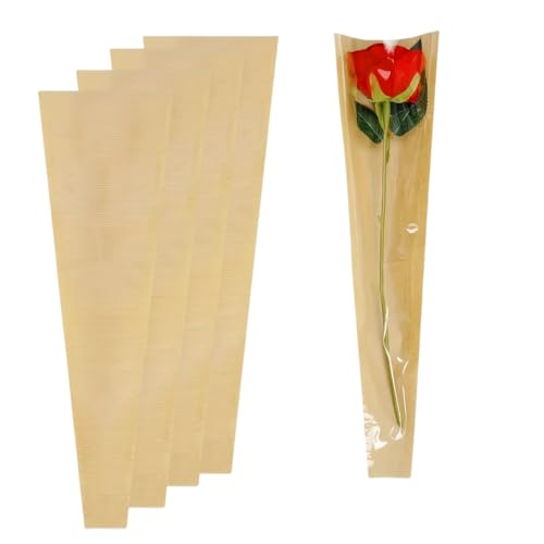 BBJ WRAPS Clear Flower Wrapping Bag Single Rose Sleeve Plastic Floral Bags For Florist Arrangements Supplies on Valentine's Mother's Day, 4.7×15.8×1.6 inch, 50 Counts