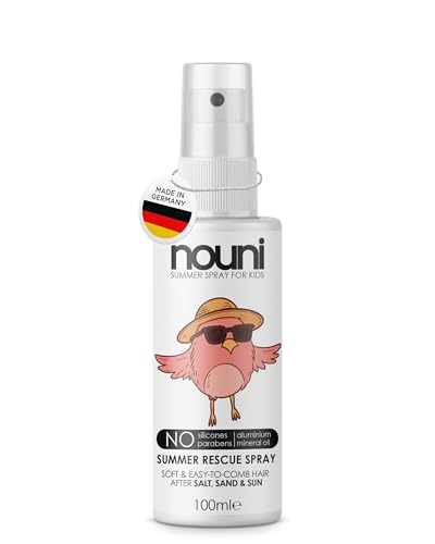 nouni Summer Rescue Spray para niños – después del sol, sal y cloro – Acondicionador con pantenol, queratina y proteína de seda – Hidratante, sin silicona, vegano, aroma veraniego – 100 ml