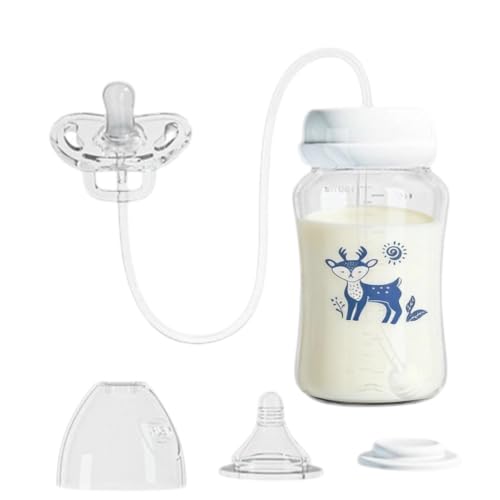 Hands Free Bottle - Anti Colic Cup | 3-in-1 Self Feeding Nursing Pack | Wide Neck 180ml PP Silicone, Smooth Flow Pacifier, Clean