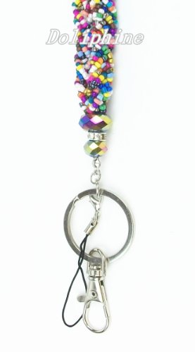 Crystal Mini Seed Beaded Necklace Lanyard Keychain With Clasp For Key/Id/Cell Phone Holder (13 Colors For Choice) (Rainbow) #TOP3