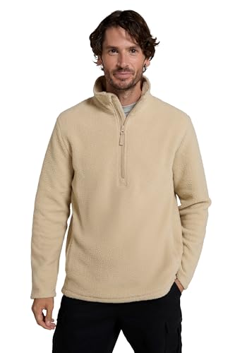 Image of Mountain Warehouse Ted Mens Half-Zip Borg Fleece - Warm & Cosy, Lightweight Microfleece Pullover - Autumn Winter, Outdoors, Holiday, Walking, Hiking Beige M