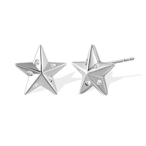 Image of Weviway Silver-Plated Star Stud Earrings with Cubic Zirconia, Hypoallergenic, Small Size