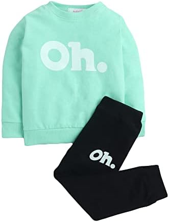 Hopscotch Boys and Girls Cotton Text Print Sweatshirt and Jogger Set in Green Color