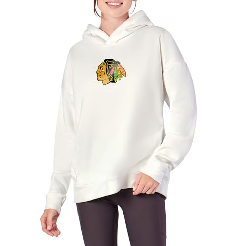 Northwest NHL Chicago Blackhawks Women's Pullover Hoodie with Zipper Pockets, Long Sleeve Hooded Sweatshirt, Lightweight Casual Top, White, X-Small