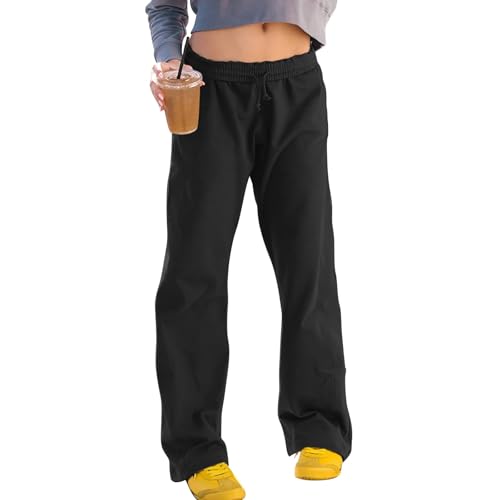 Wide Leg Sweatpants for Women Baggy High Waisted Flared Sweatpants Trendy Interior Drawstring Athletic Joggers w/Pockets Casual Loose Yoga Pants Sweat Pant for Women Y2k Pants Grey Sweatpants