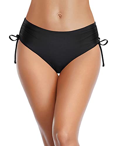 Tempt Me Women Black Bikini Bottoms Side Tie Adjustable Bathing Suit Swimsuit Cheeky Swim Bottom L #TOP2