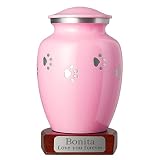 Best Friend Services Pet Urn for Dogs and Cats Ottillie Paws Tribute Series (Size: Medium, Color: Ardent Pink, Paws: Horizontal Pewter, Base Stain: Walnut, Plate: Silver/Black)