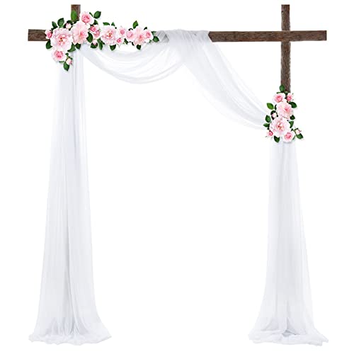 Cortina decorativa con arco para boda, tul blanco, 70 x 550 cm, romántica, tela de tul, cortina de fondo, cortina para bodas, fiestas de cumpleaños, baby shower, volantes, cinta de escalera decorativa Cover
