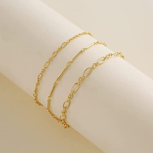 Feskive Dainty Gold Bracelets For Women 14K Gold Plated Layered Bracelets Paperclip Bracelets Delicate Satellite Bracelets Beads Bar Box Coins Lightweight Chain Bracelet For Girls Minimalist Jewelry Gift #TOP2