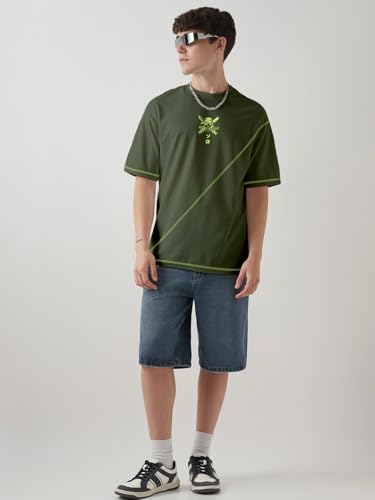 Image of crazymonk Zoro X King of Hell Oversized T-Shirt - Olive Green