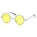 MLC EYEWEAR Small Metal Round Circle Color Tint Lennon Style Sunglasses (Silver, Yellow)