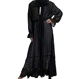 Youllyuu Türkei Robe Musulman Cardigan Muslim Hijab Kleid Islam Caftan Kaftans Abaya Dubai Kimono Abayas, Schwarz , 46
