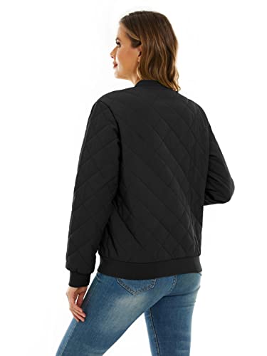 TACVASEN Quilted Jacket for Women Cotton Padded Bomber Jackets Casual Flight Jacket with Zip Pocket Thermal Winter Coat, Black, L (TAC-507-L23W904-Black-XL) - Image 2