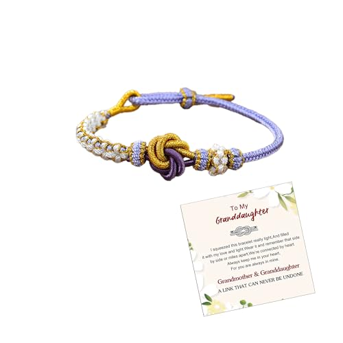 Image of Granddaughter Bracelet for Women, Cute Pink Peach Blossom Knot Bracelet from Grandma Trendy Handmade Braided Charms Bracelets Holiday Jewelry Gifts