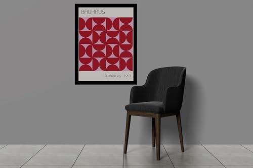Image of BLINKART Vintage Bauhaus Retro Geometric Aesthetic Poster Gallery | Colorful Wrap Framed For Home Office Studio Living Room Modern Art Studio Decoration Abstract Shapes | (d82) | 13x10 Inch