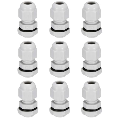 Image of TA-VIGOR 9Pcs PG7 Cable Gland, IP68 Waterproof Adjustable Plastic Nylon Wire Connectors Gland Joints for 3mm-7mm Cables, Locknut Stuffing Glands with Locknut and Washer – White