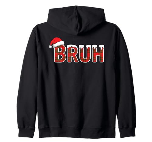 Pijama navideño Divertido de Navidad a Cuadros Bruh Sudadera con Capucha