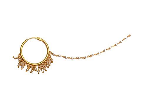 Bridal Gold Bollywood Wedding Nose Ring Chain Hoop/Indian Bridal Nose Nath Hoop/Pierced Delicate Nose Ring/Nose Hoop/Bollywood Septum Hoop