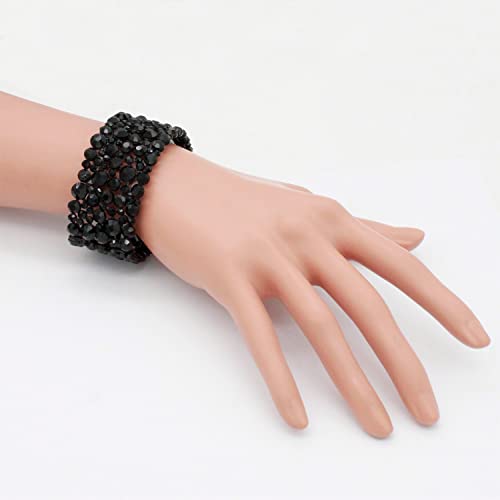 Lavencious Round Shape Rhinestones Hollow Stretch Bracelet Party Jewelry For Women (Jet Black) #TOP1