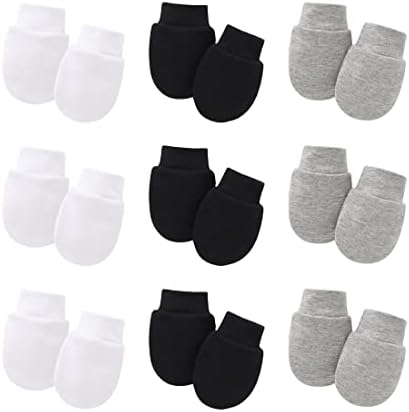 SIOPPKIK 9 Pairs Newborn Baby Mittens Infant Toddler Gloves No Scratch Mittens Unisex Cotton Gloves for 0-6 Months Baby Boys Girls