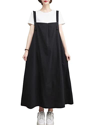 yeacher Vestido feminino solto com bolsos sem mangas suspensórios ajustáveis