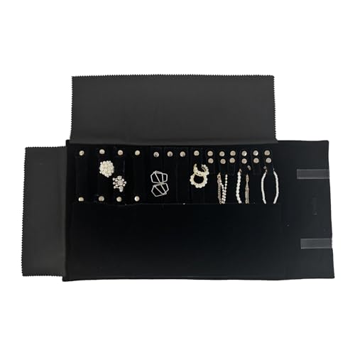 Image of UnionPlus Velvet Jewelry Roll Organizer, Travel Jewelry Case with Multiple Compartments for Rings Earrings Necklaces Bracelets, Compact Portable Jewelry Storage