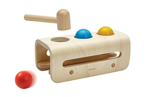 Image of PlanToys Wooden Hammer Balls Pounding and Hammering Toy (5396) | Sustainably Made from Rubberwood and Non-Toxic Paints and Dyes