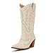 Orlynx lvory cowgirl boots women, western mid-calf cowboy boots, pointy toe, 3”chunky heel, fashion embroidered ladies boots, size 8