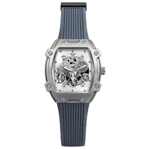 Image of Men's Analog Watch with Skeleton Dial, Rose Gold Alloy Case, Brown Silicone Strap, Quartz Movement, Magnetic Buckle & 30M Water Resistant Wrist Watch