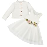 Vicloon Baby Mädchen Kleid mit Strickjacke Set, Baumwollkleid, Kleinkind Ärmellose Blumen Tüll Tutu Kleider und Langarm Waffel, 2 Stück ärmellosem Tüllkleid Outfit Set für Mädchen 12-18 Monate, Weiß