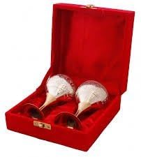 Cultural Hub® Royal Goblets Wine Glasses 4 Silver Plated Brass Hand Engraved Wine Cups Barware Comes with Beautiful Gift Box Jk-1200-0707 (8.8" Height X 4 Goblet Set)