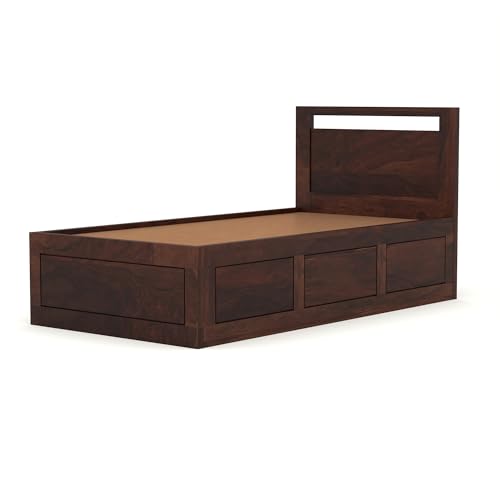 Image of Solid Sheesham Wood Bed 6X3 Single Bed with Box Storage for Bedroom - Single Cot Wooden BedSingle Size for Living Room Guest Room - 12 Month Warranty (Henry Walnut, 6X3 Box)