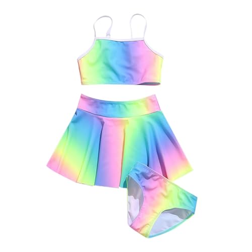 Maillots fille à franges 3 pièces multicolores avec protection manches courtes