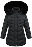 MAJSEBI Girls Long Puffer Jacket with Faux Fur Hood,Winter Warm Down Coat for Kids Outerwear