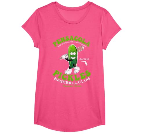 Pensacola Pickles Minor League Retro Baseball Team T-Shirt, Girls, Pink Heather, Medium