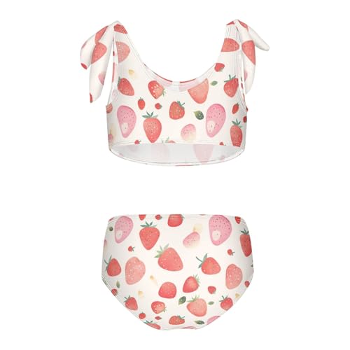 Strawberry Pattern Girls Two Piece Kids Bikini Set Scoop Neck Swimsuit Swimming Suits Cute Shoulder Strap2