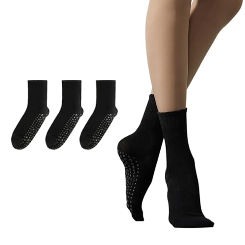Larrok Yoga Pilates Socks 3 Pair for Woman with Non Slip Grippers,Barre Ballet Workout Athletic Crew Socks (Black, US Footwear Size System, Adult, Women, Alpha, Medium, One Size)